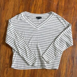 Black and White Striped V-Neck Long Sleeve Top